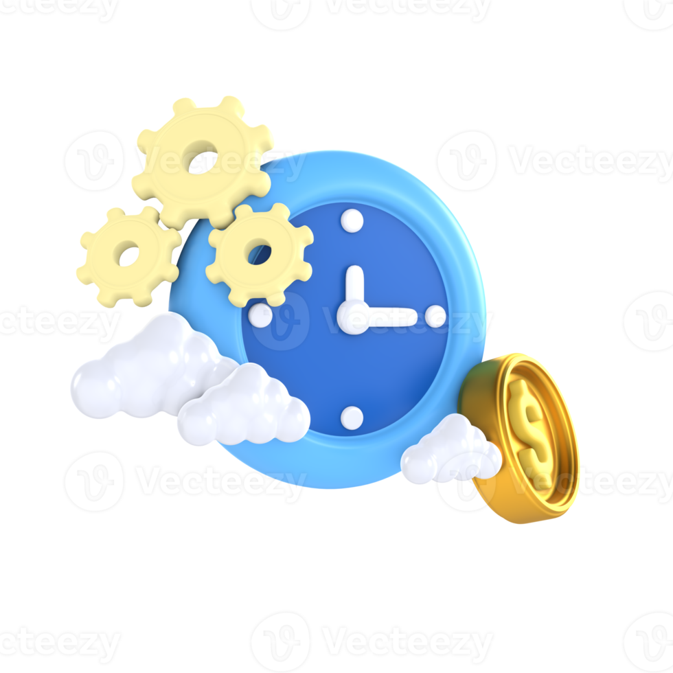 Time is money financial technology 3D Icon render png
