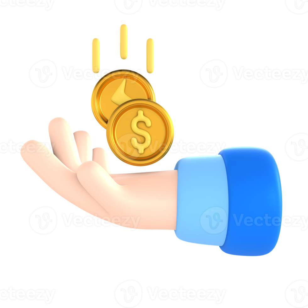 Profit with hand and coin financial technology 3D Icon render png