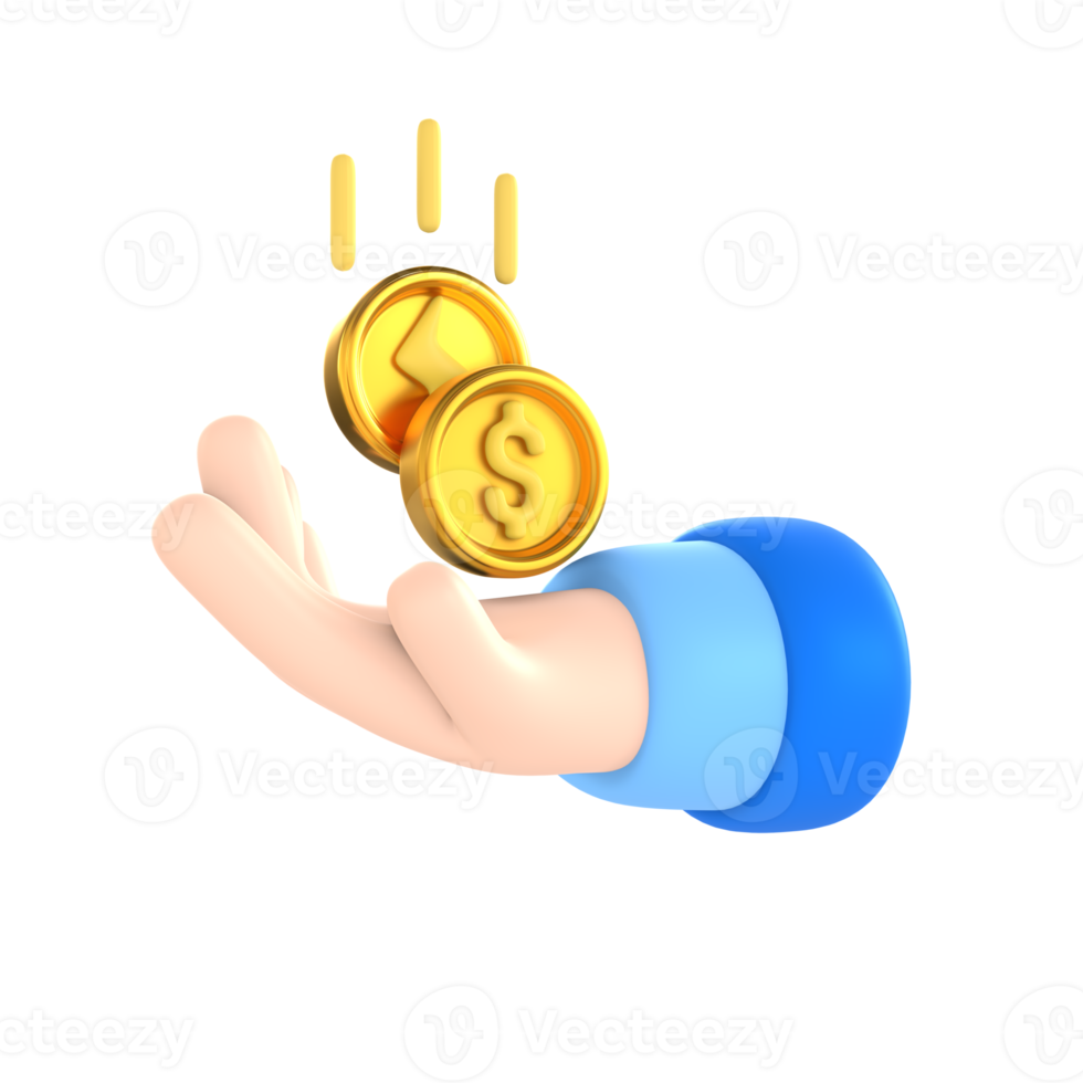 Profit with hand and coin financial technology 3D Icon render png