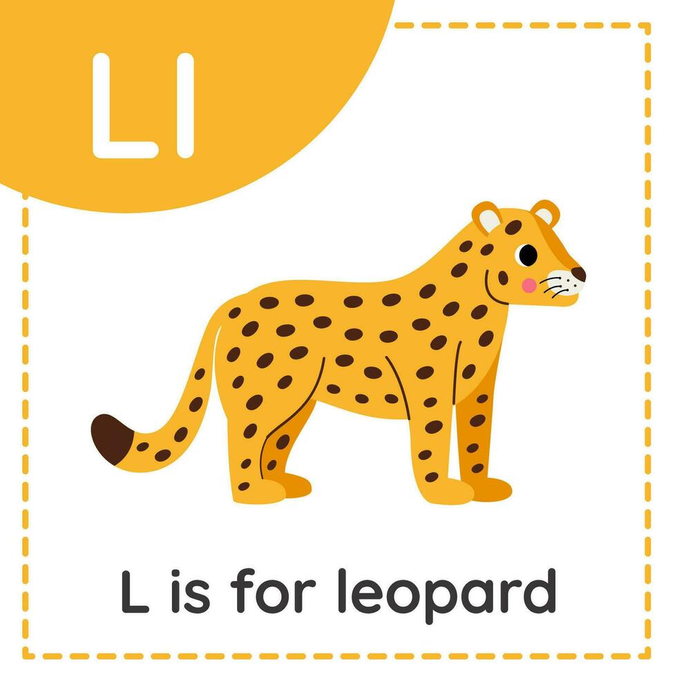 Learning English alphabet for kids. Letter L. Cute cartoon leopard. vector