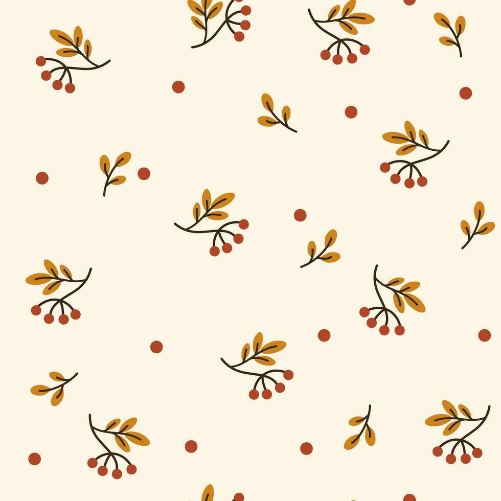Autumn pattern with berries and foliage. Creative background for fabric, textile, scrapbooking and prints. Vector illustrations for kids.