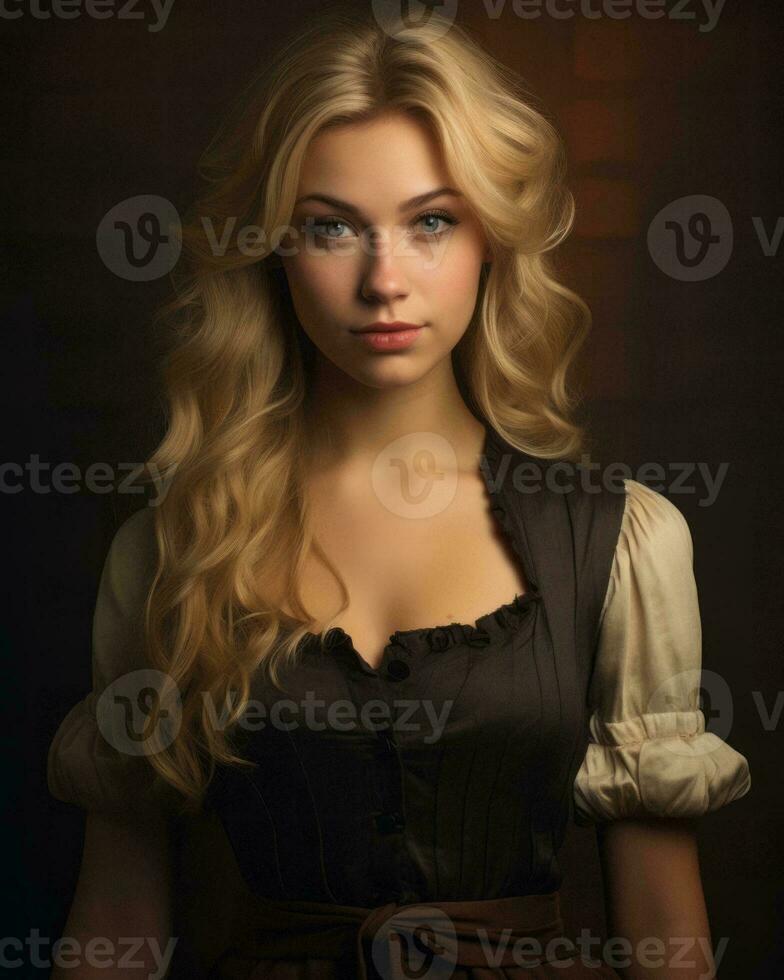 a beautiful blonde woman with long hair in a dress generative AI photo