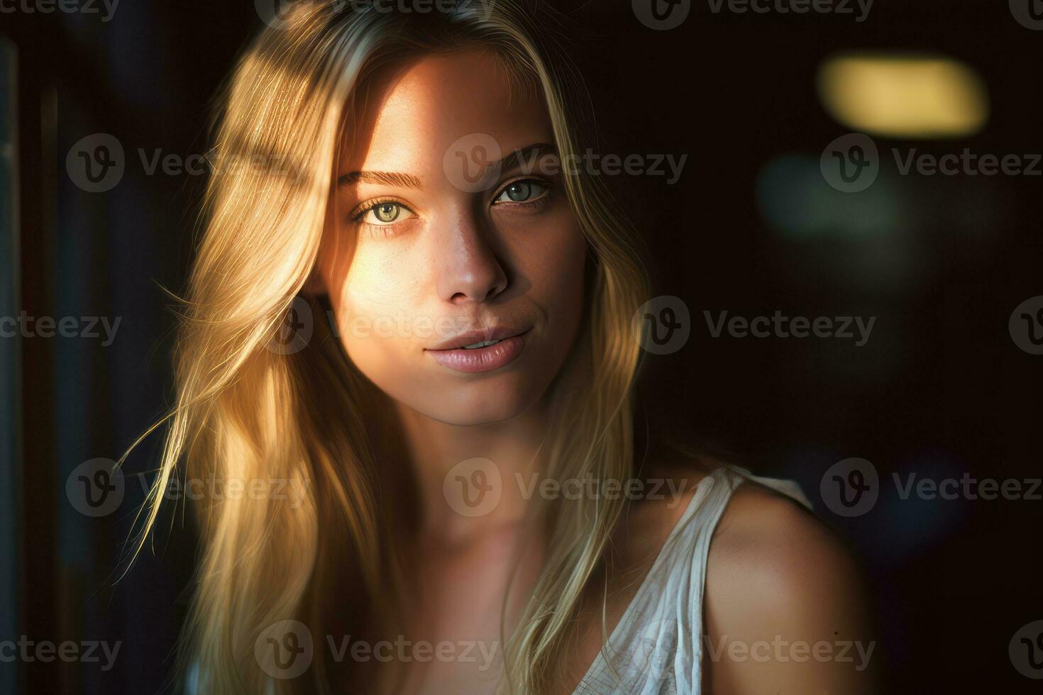 a beautiful blonde woman in a white tank top generative AI photo
