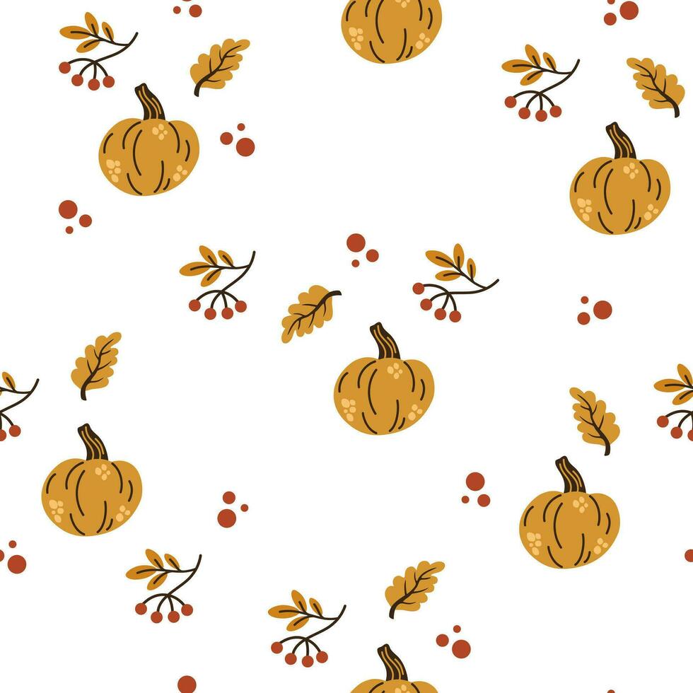 Tiny pumpkin seamless pattern, Halloween fabric design. Pumpkins and berries. Autumn childish digital background. vector