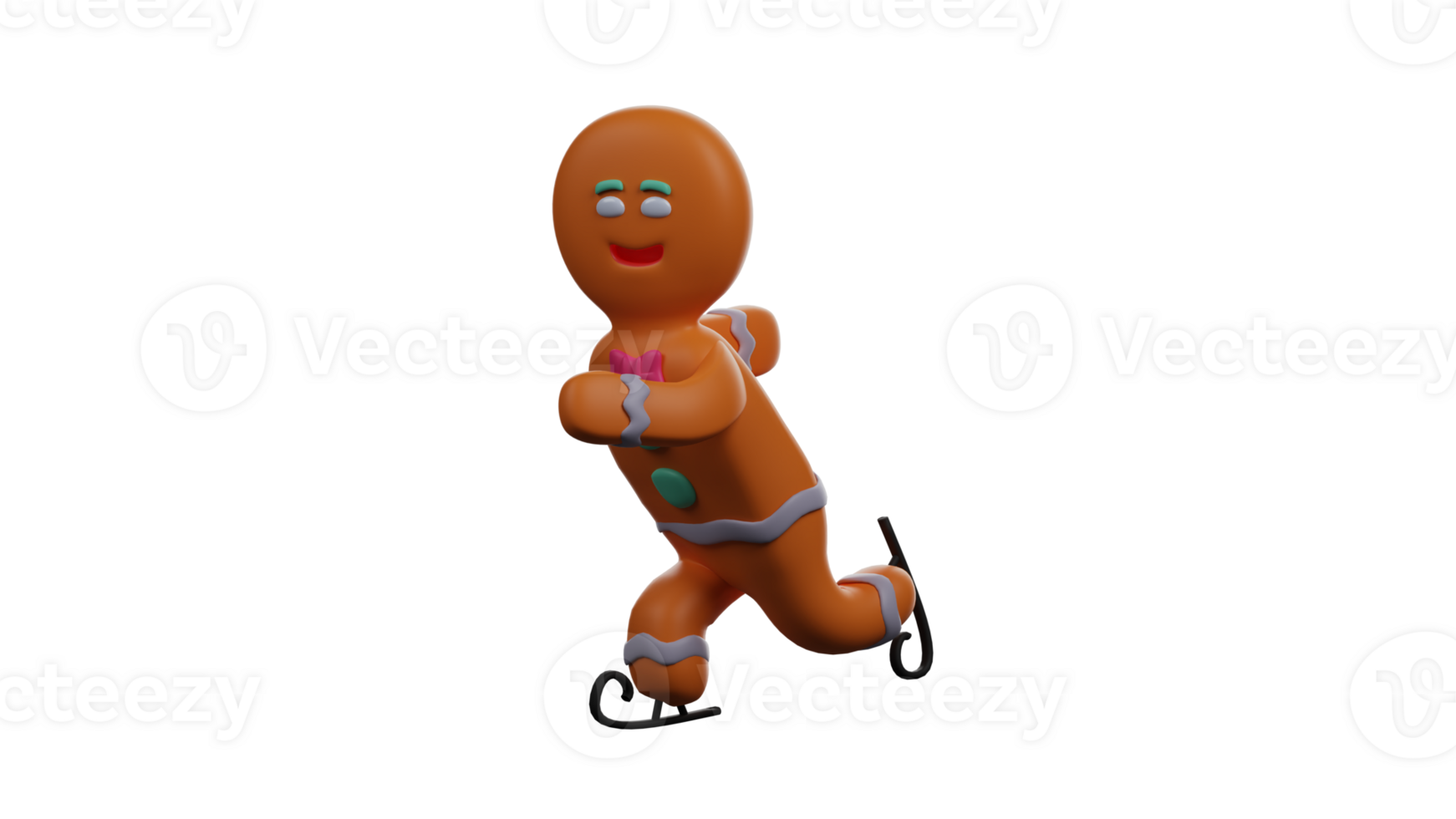 3D illustration. Attractive Gingerbread 3D Cartoon Character. Gingerbread is playing surfboards. Gingerbread looks happy when he spends his time playing. 3D Cartoon Character png