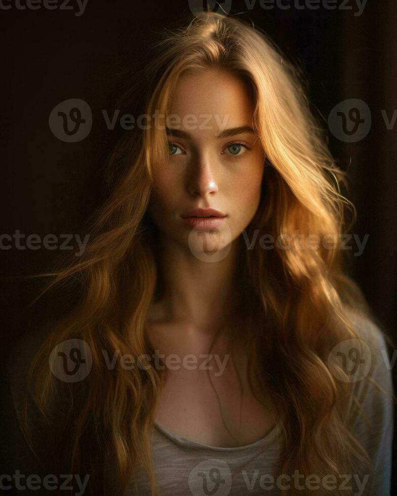 a beautiful woman with long red hair generative AI photo