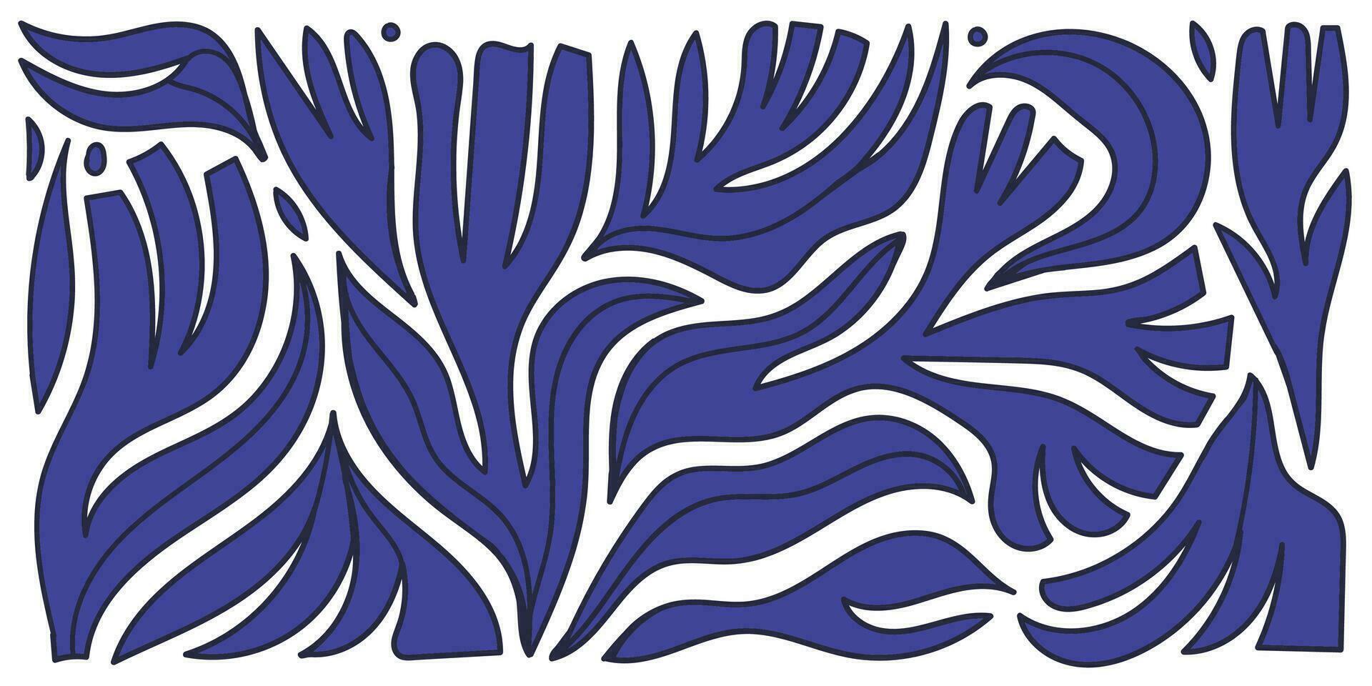 Vector set of abstract organic shapes, collage cutout style, contemporary art composition. Matisse inspired, flowers, leaves.