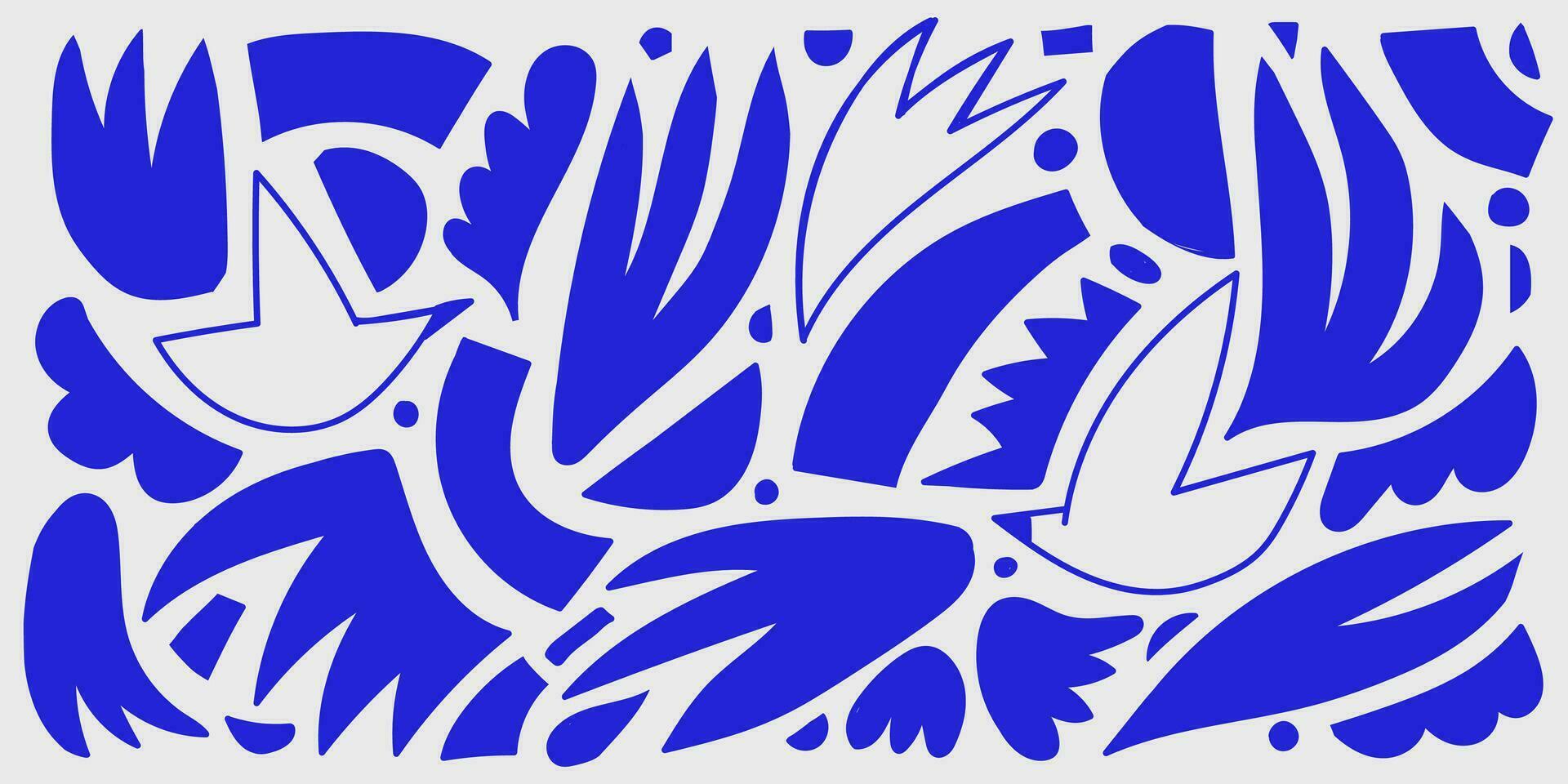 vector conjunto de resumen orgánico formas, collage separar estilo, contemporáneo Arte composición. matisse inspirado, flores, hojas, aves, geometría.