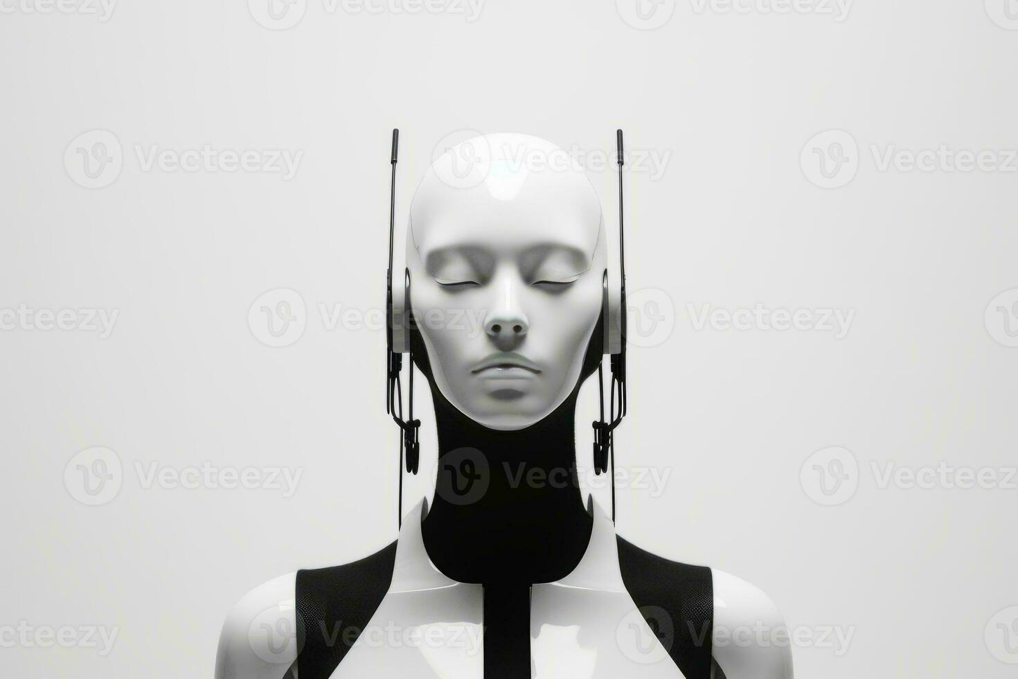 a black and white photo of a female robot generative AI