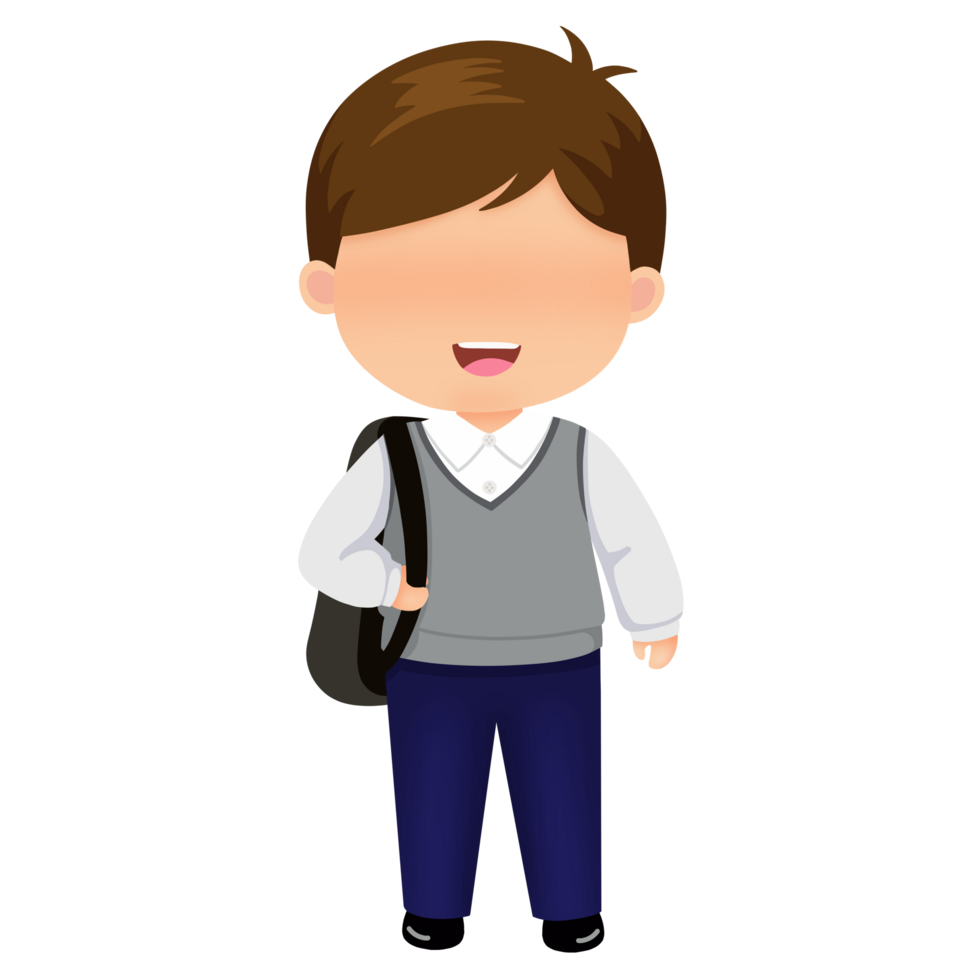 Illustration of Student in School Uniform Wearing Backpack png