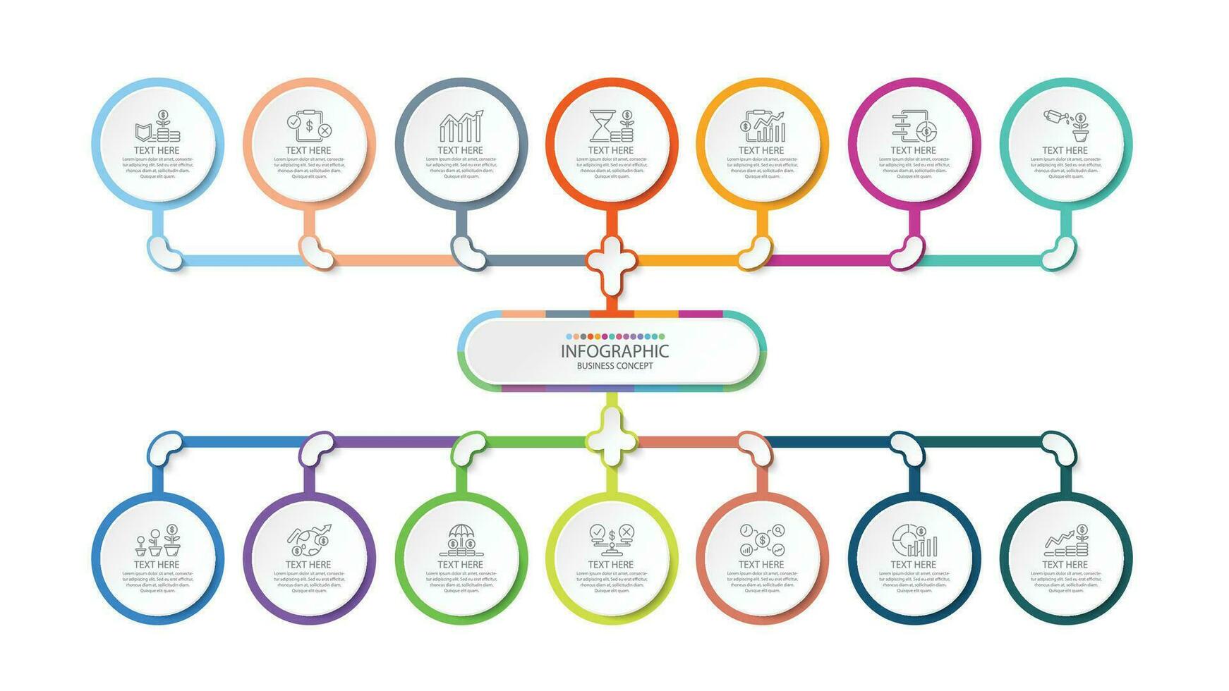 Infographic process design with icons and 14 options or steps. vector