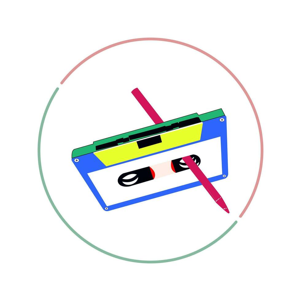 vector illustration of a cassette tape with a pencil as a reel