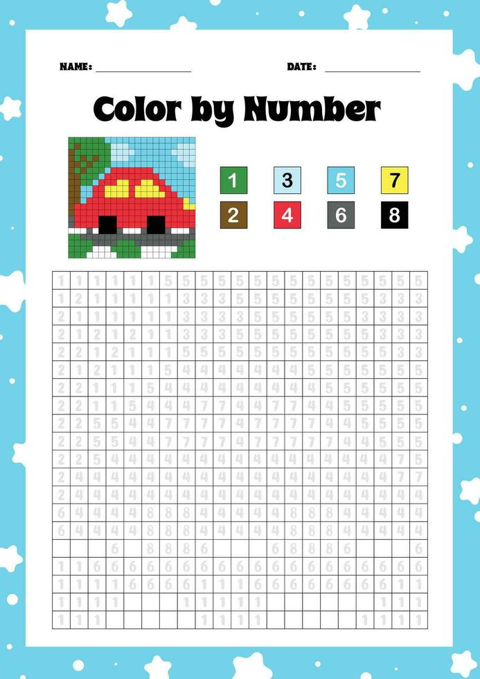 flat design vector fun coloring by number printable for kids activity