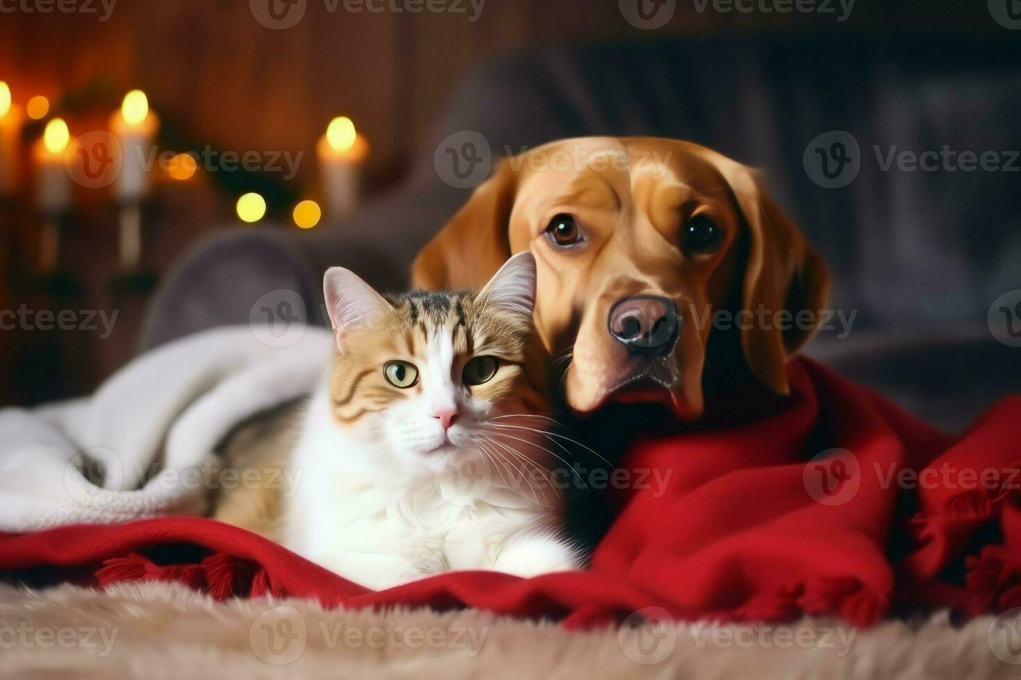 Dog cat together friends. Generate Ai photo