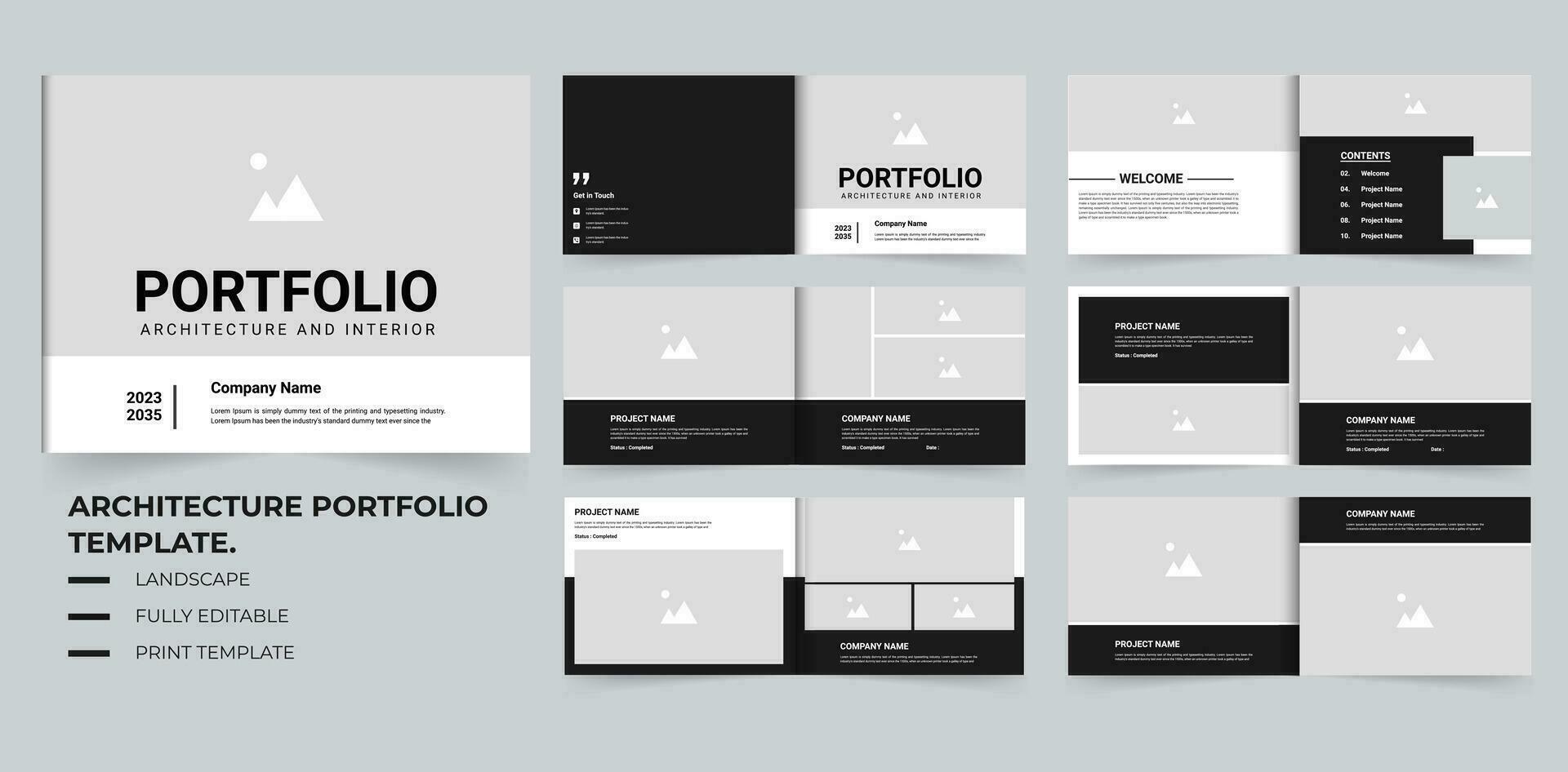 Architectural portfolio layout design or landscape portfolio print template vector