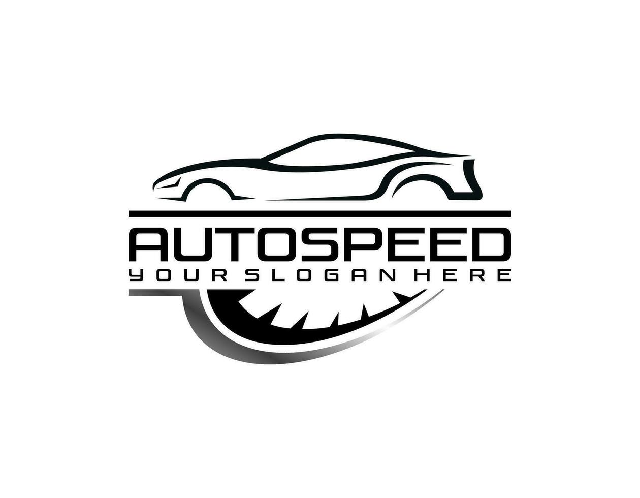 Auto shop car logo design with concept sports vehicle silhouette vector