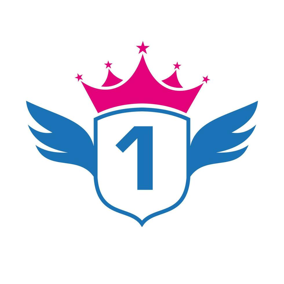 letra 1 transporte logo con ala, proteger y corona icono. ala logo en proteger símbolo vector