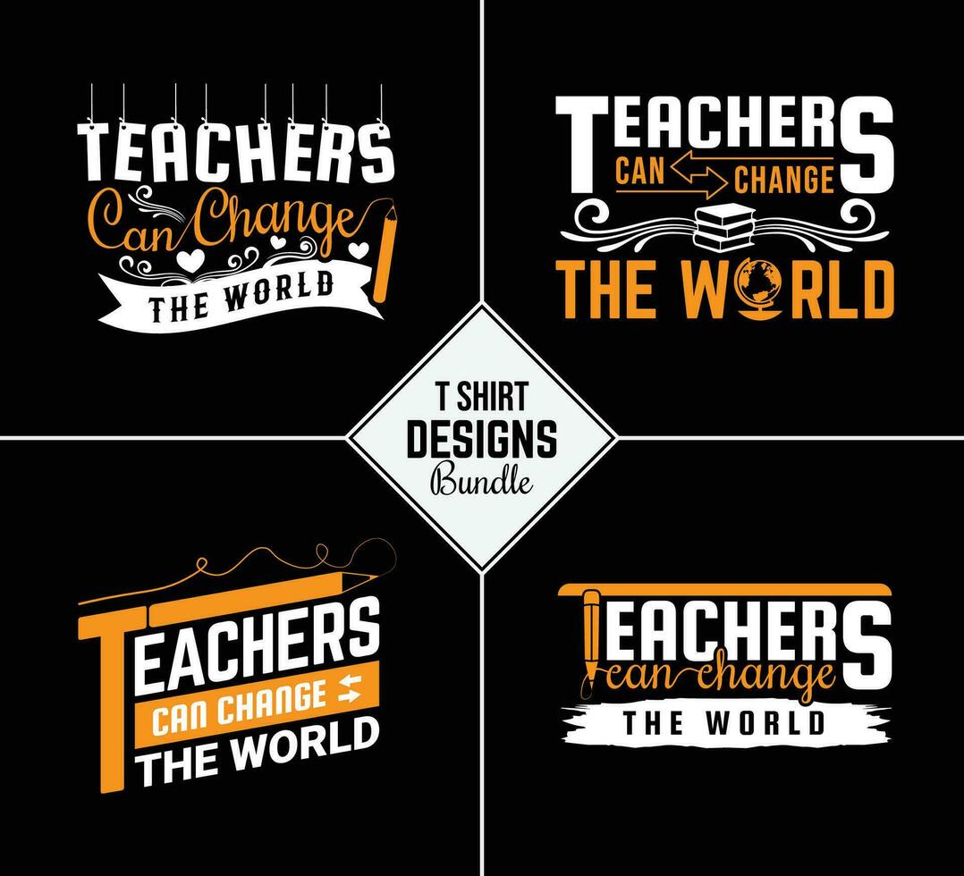 Vintage teacher t shirt design bundle with creative teacher day motivation quote and vector shape