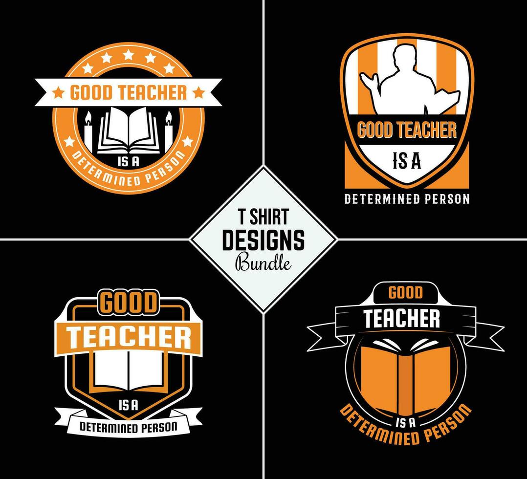 Vintage teacher t shirt design bundle with creative teacher day motivation quote and vector shape