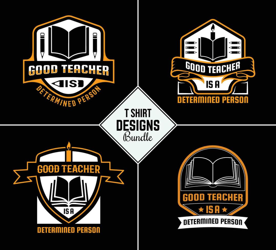 Vintage teacher t shirt design bundle with creative teacher day motivation quote and vector shape