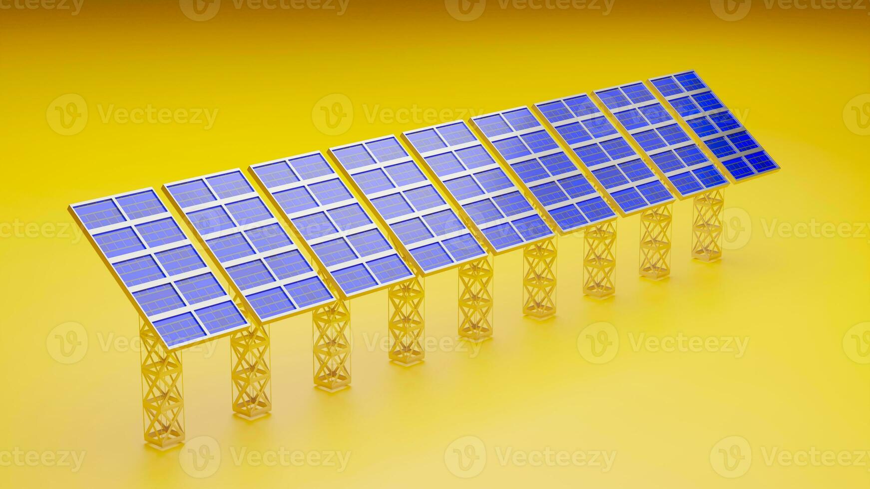 3D rendering of Solar cell panels, clean energy reduce global warming, Eco energy concept photo