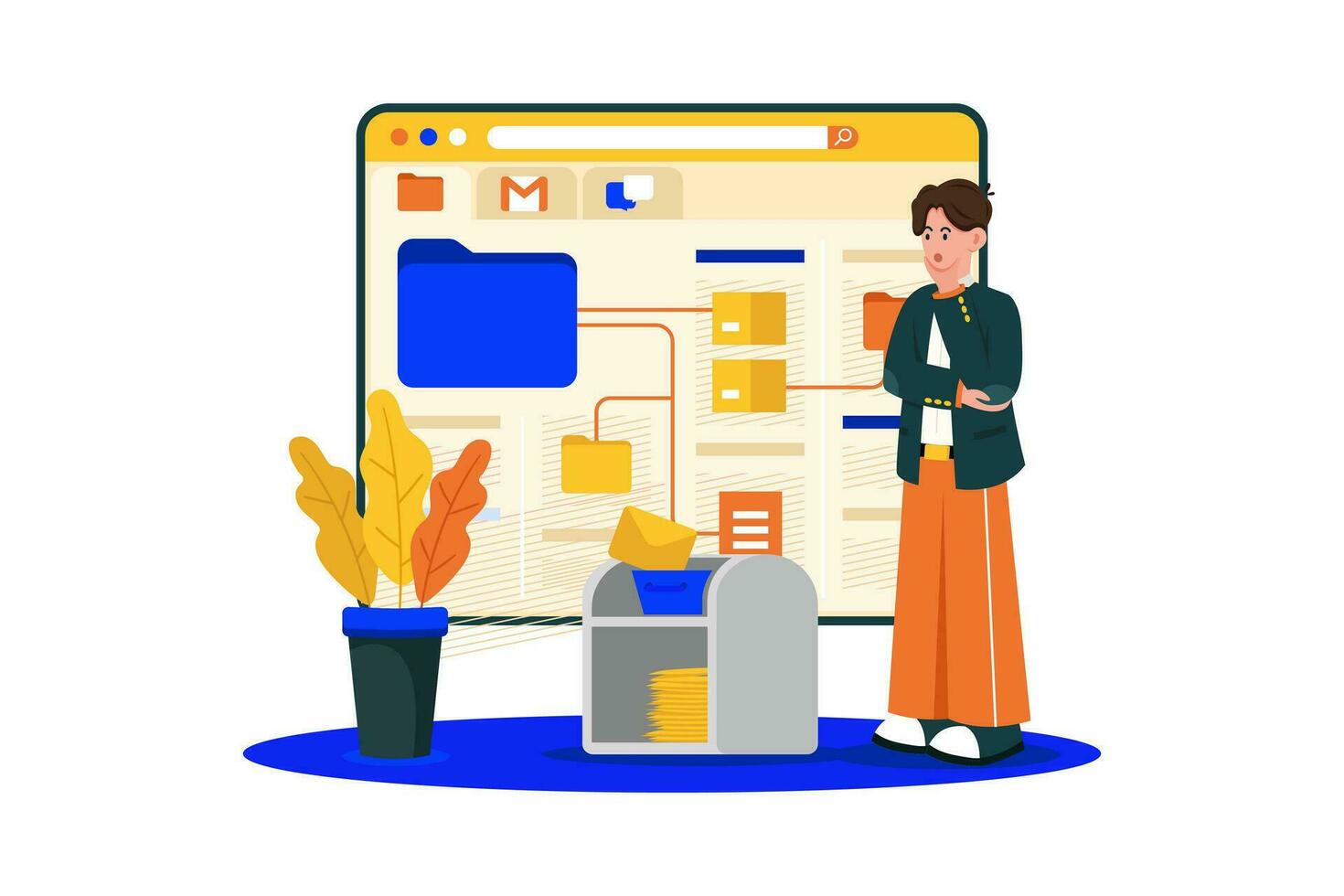 Email service allows organization and management of messages. vector
