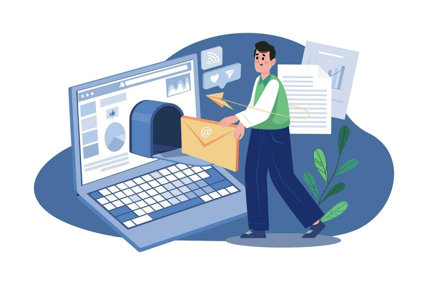 Male Employee Sending Marketing Mail vector