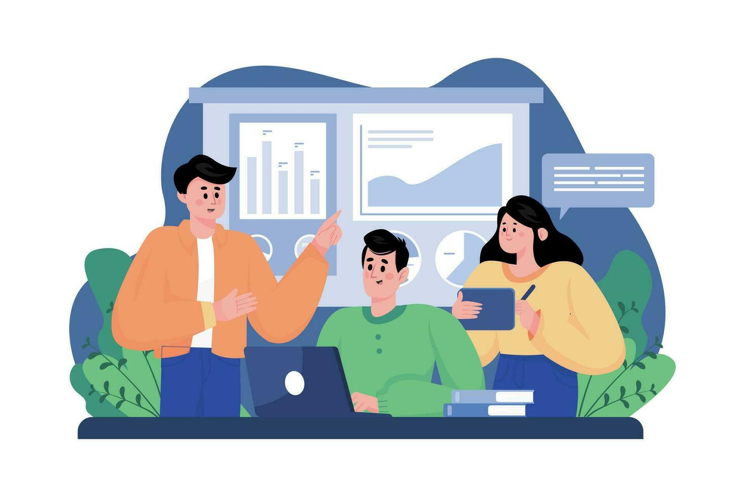 Marketing Team Discussing Marketing Strategy Illustration vector