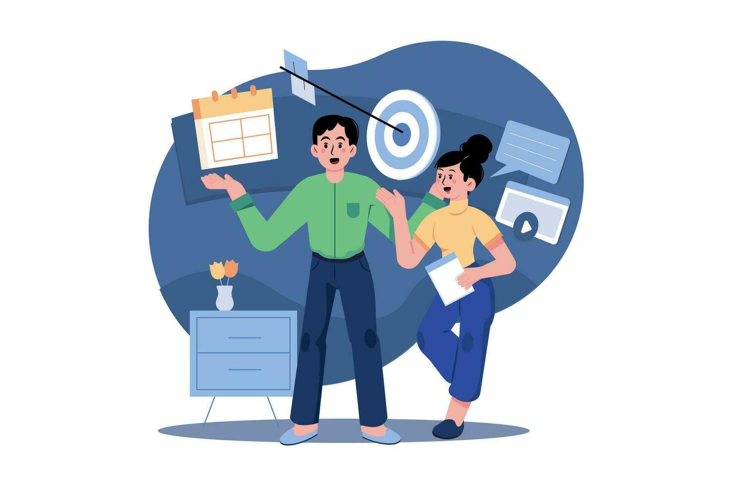 Business Team Working On Marketing Goals vector