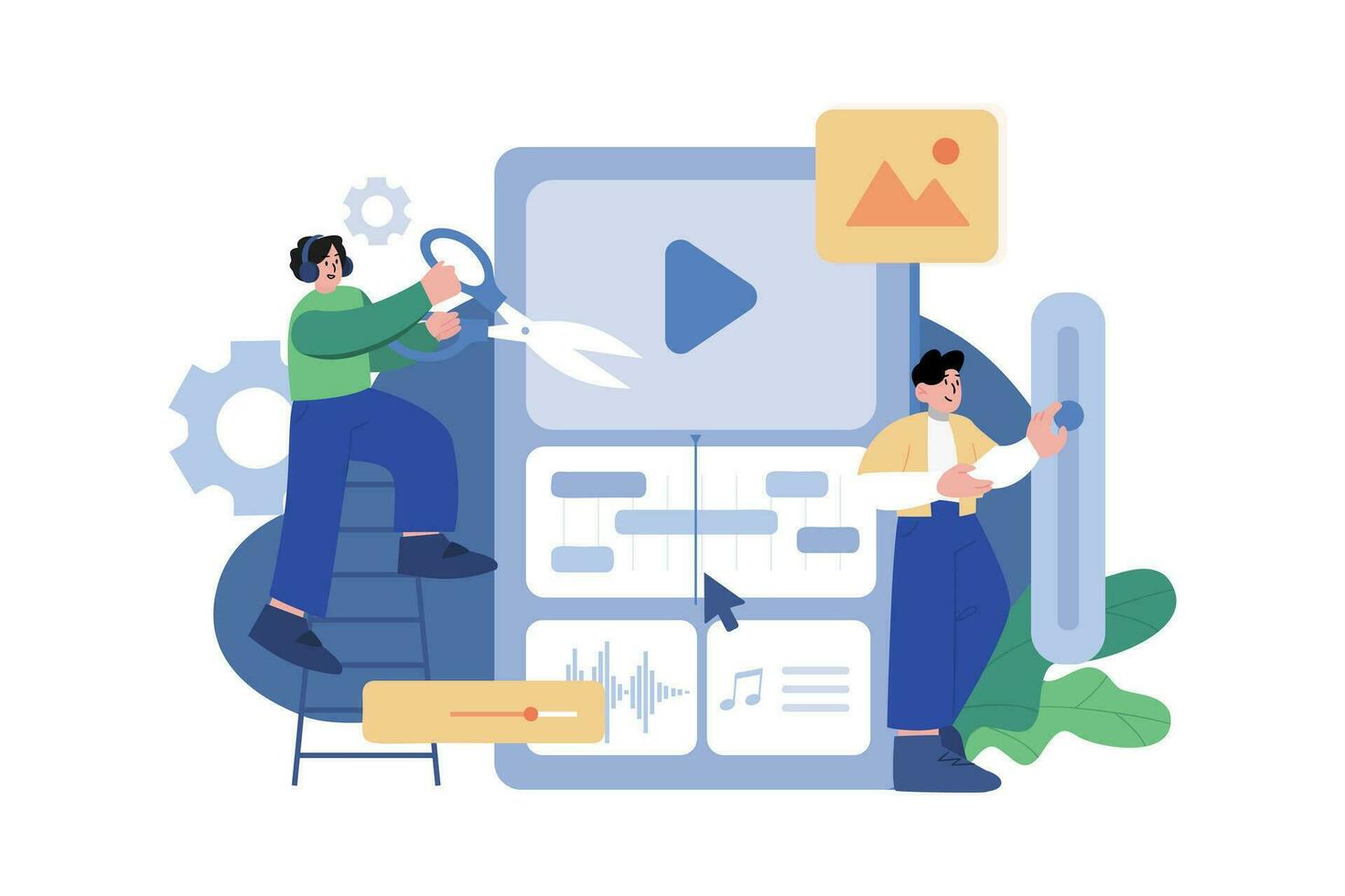 Podcast Editing Illustration concept. A flat illustration isolated on white background vector