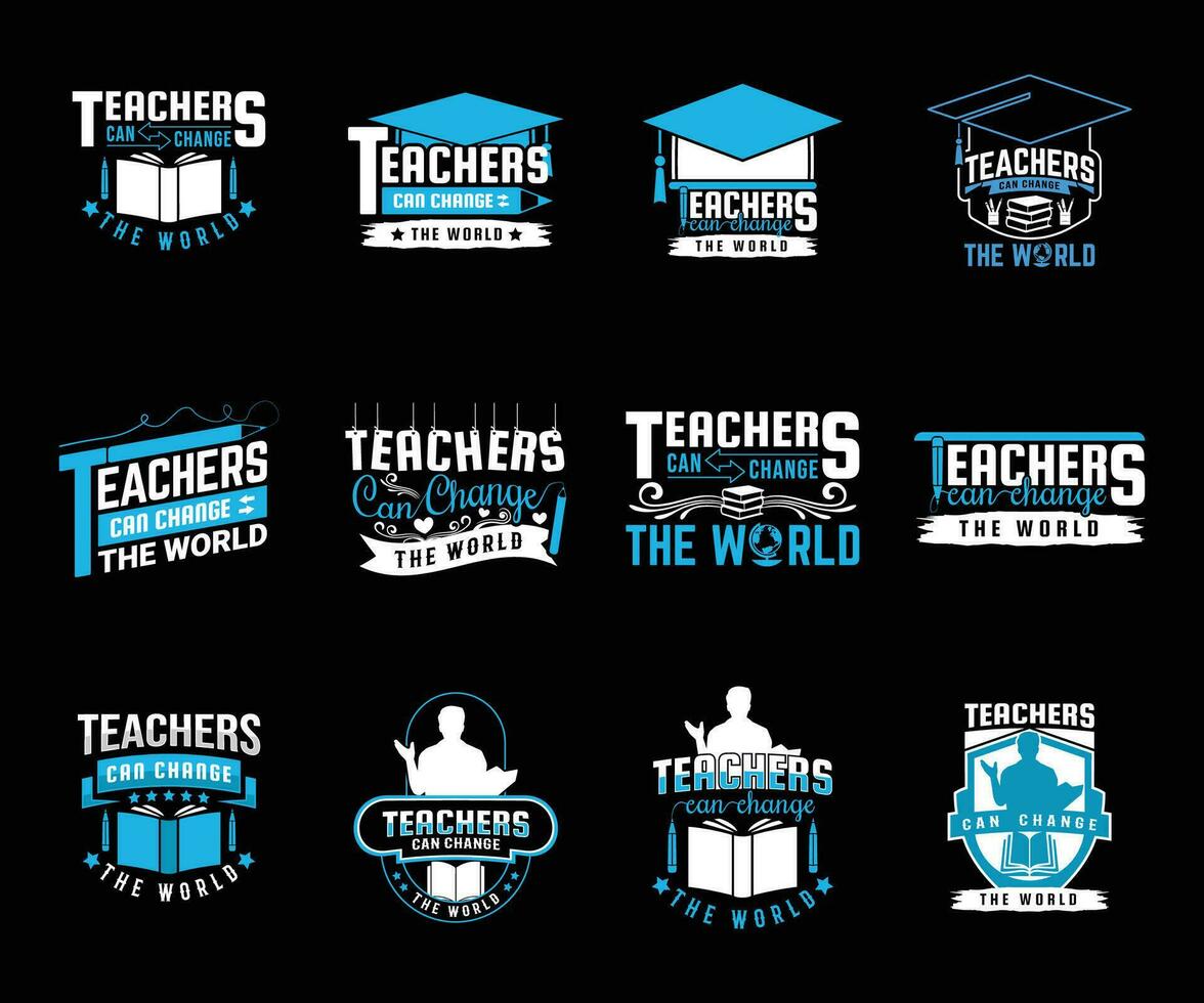Teacher t shirt design mega bundle set with creative teacher day motivation quote and vector shape