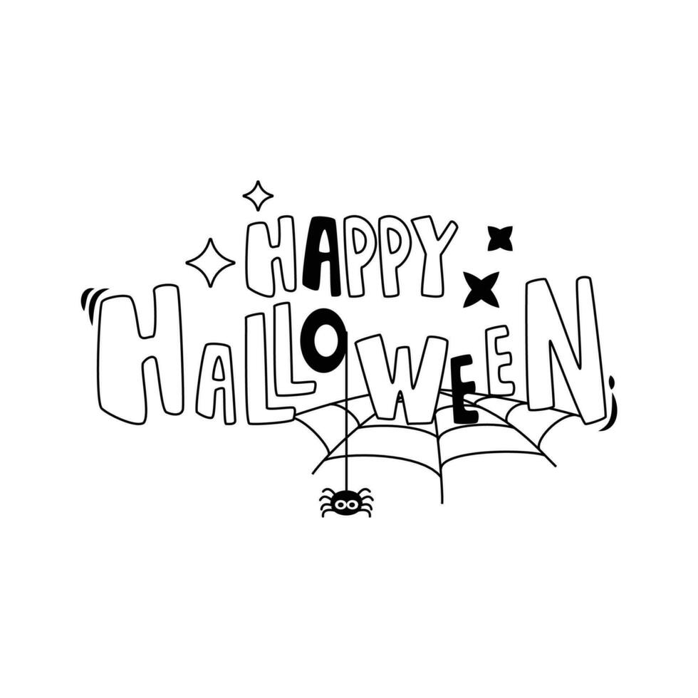 Halloween cartoon elements and lettering. Happy Halloween. Line art. vector