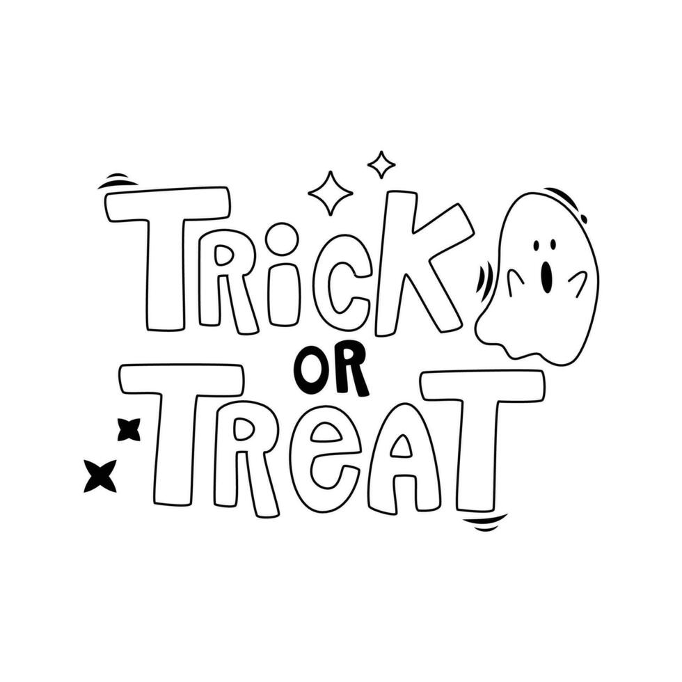 Halloween cartoon elements and lettering. Trick or treat. Line art. vector