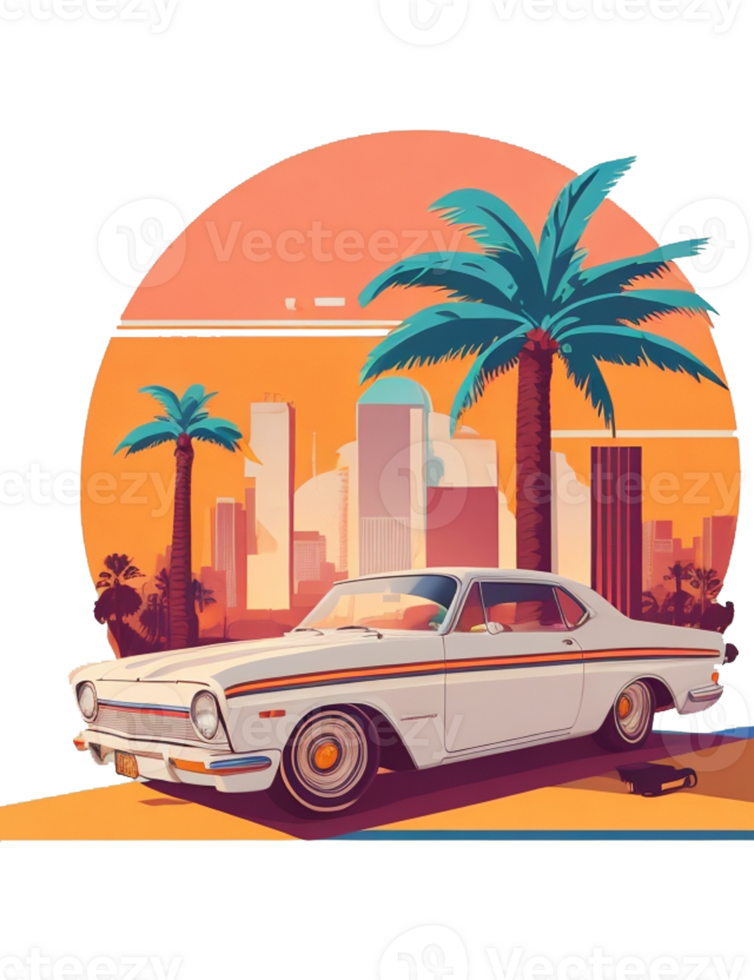 Retro Car on Los Angeles Street Artwork for T Shirt Design - AI Generative png