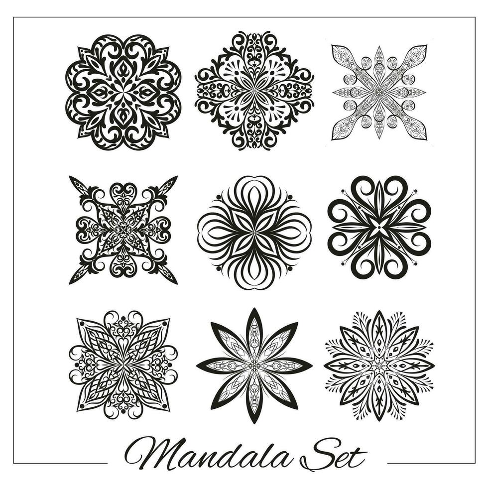 conjunto de mandalas geométrico circular ornamento colocar. aislado vector elaborar mandalas para colorante libro impresión, diseño, logo, yoga, indio y Arábica huellas dactilares. oriental embellecimiento elementos.