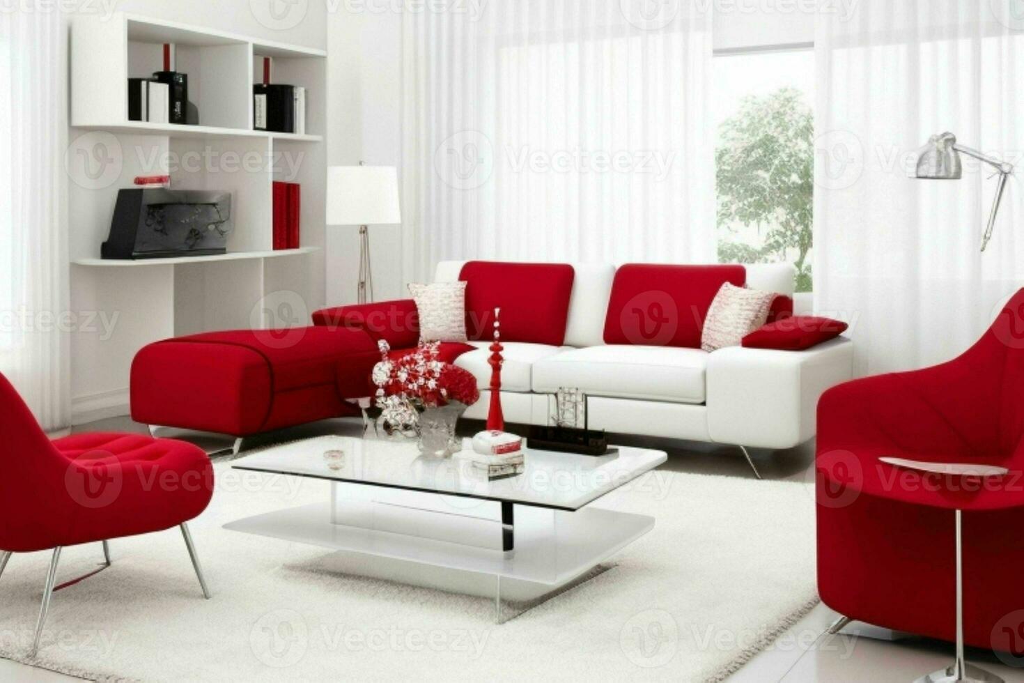 Modern living room design with comfortable sofa and elegant decoration photo