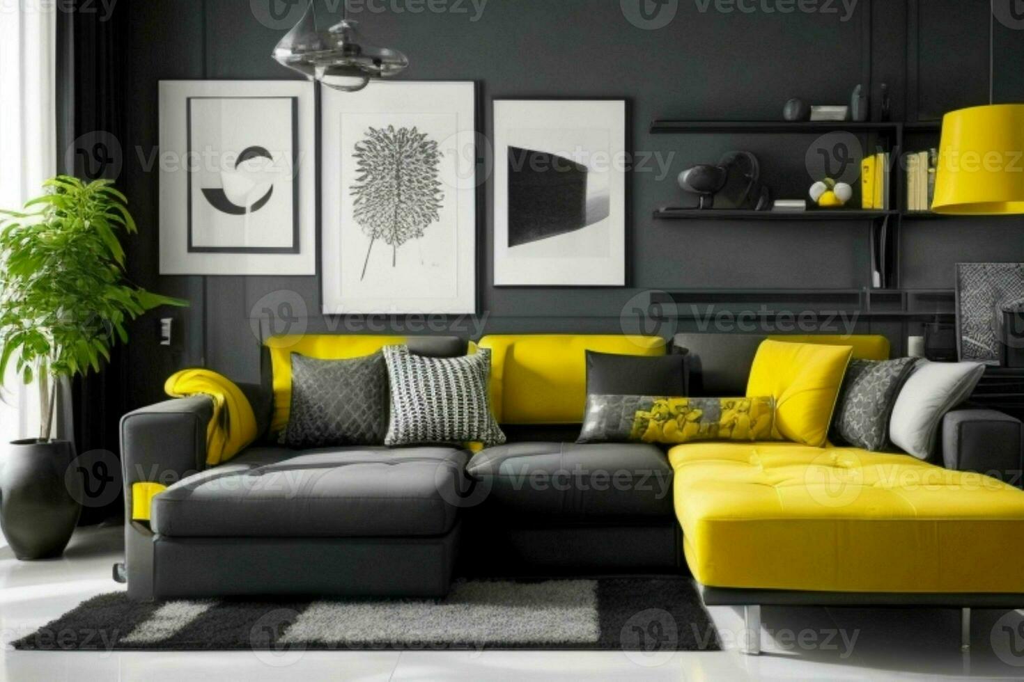 Modern living room design with comfortable sofa and elegant decoration photo