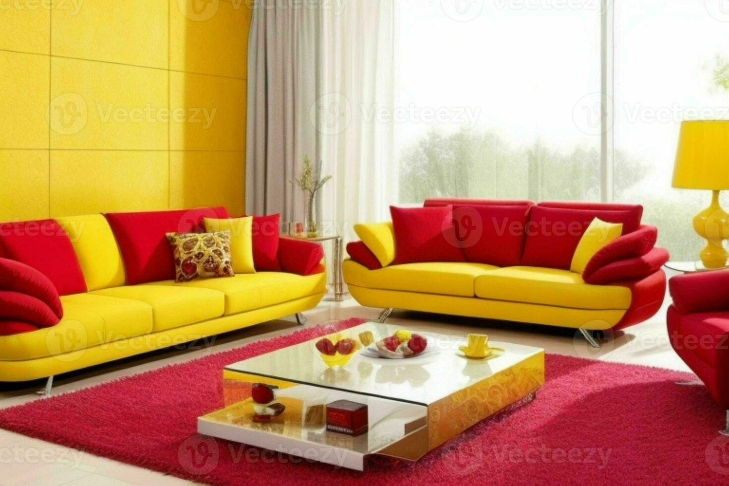 Modern living room design with comfortable sofa and elegant decoration photo