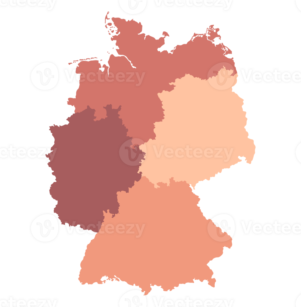 German map four region in outline red color. Map of Germany png
