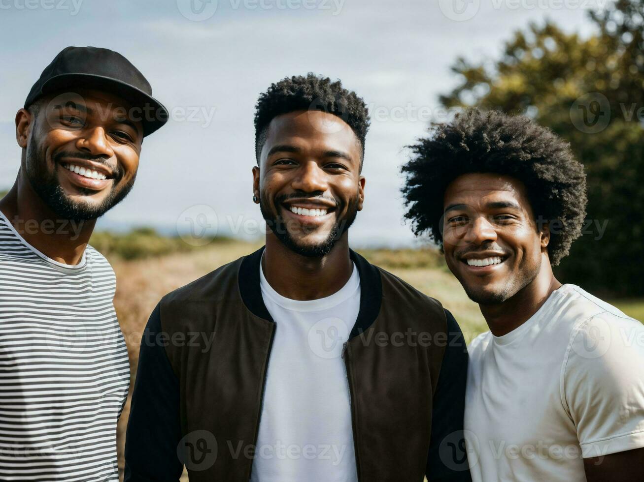 foto de grupo contento negro fuerte hombre, generativo ai