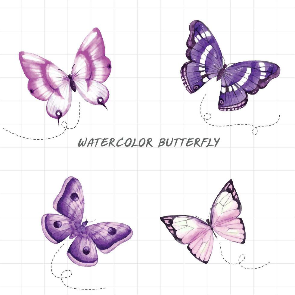 watercolor butterfly set, vector illustration