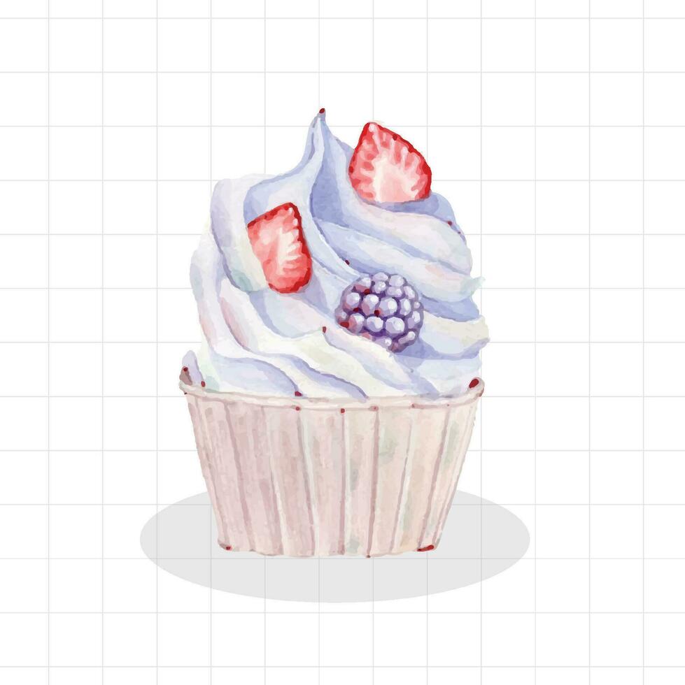 a watercolor illustration of a cupcake with berries vector