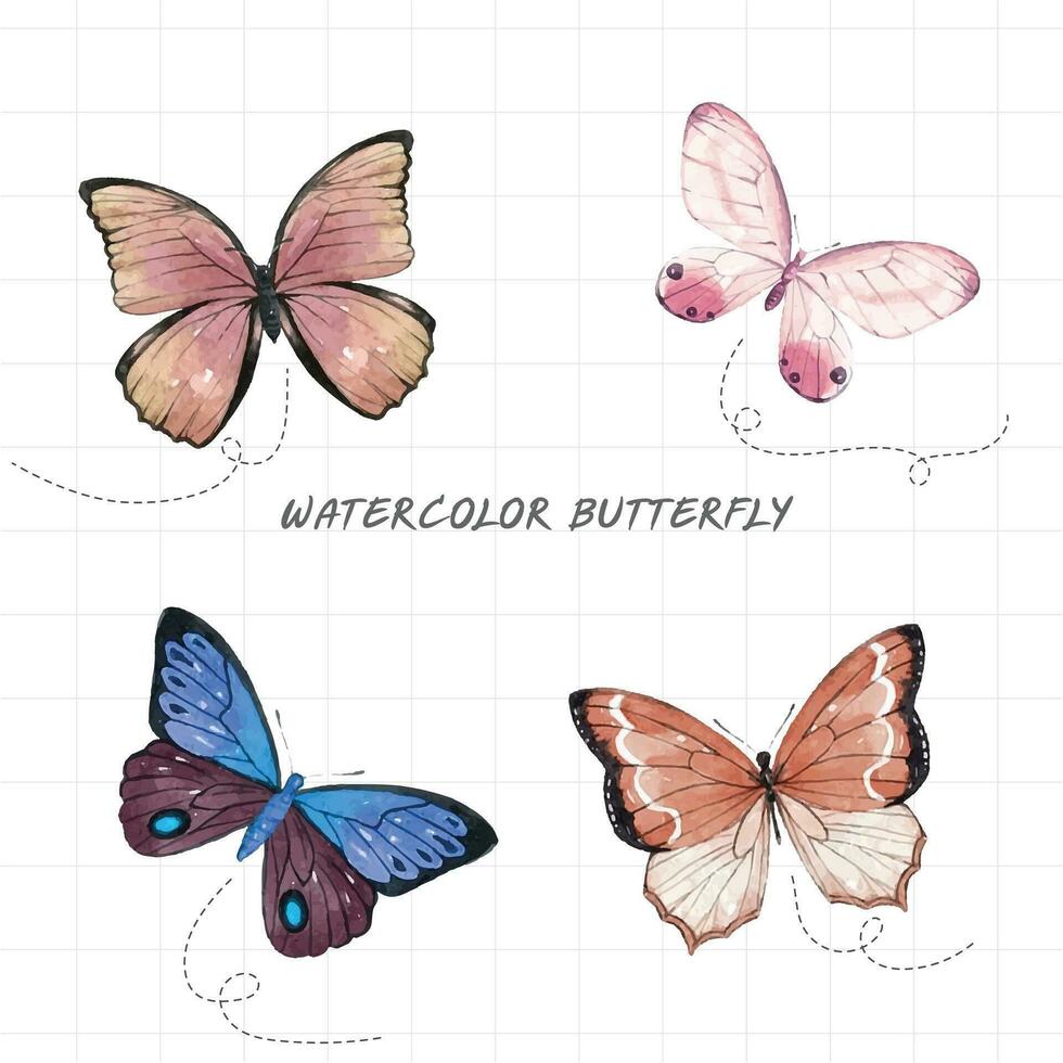 watercolor butterfly set, vector illustration
