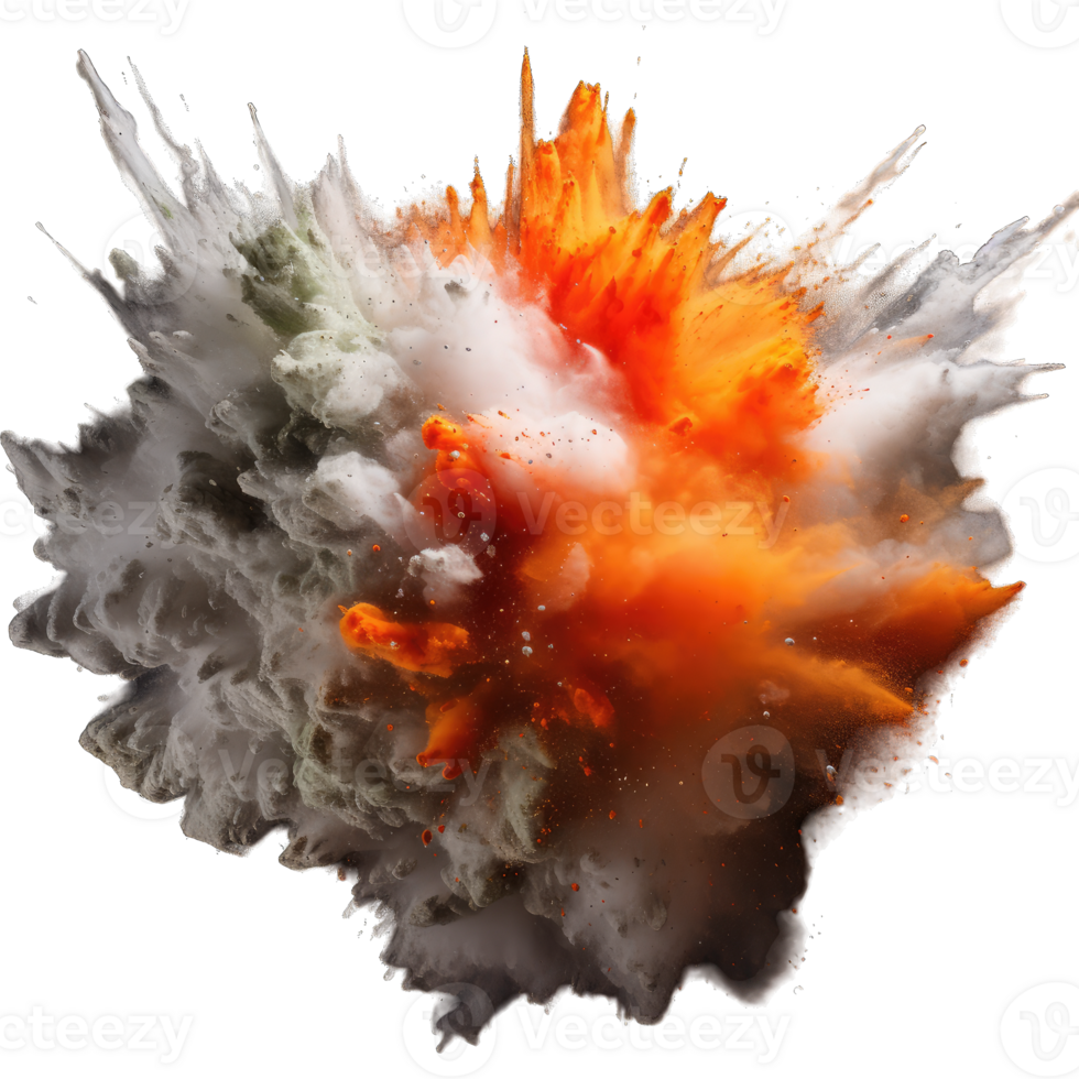 Explosion of colored smoke isolated on transparent background. 3d illustration, generative ai png