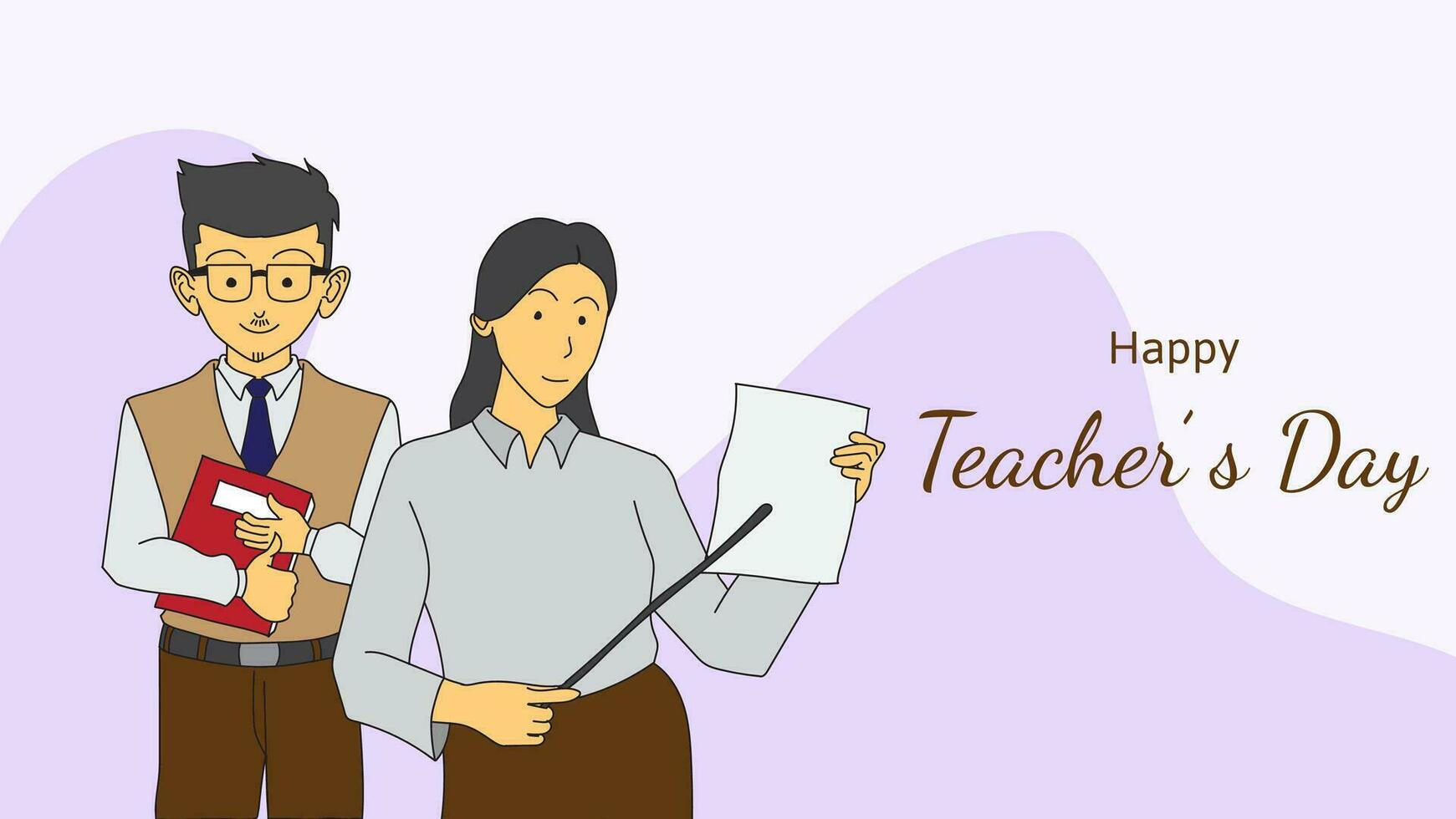 happy teacher's day flat illustration with two teacher's character. vector illustration