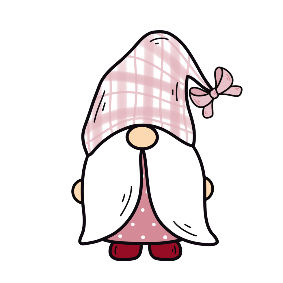 The gnome wears a pink hat and is adorned with a pink bow. png