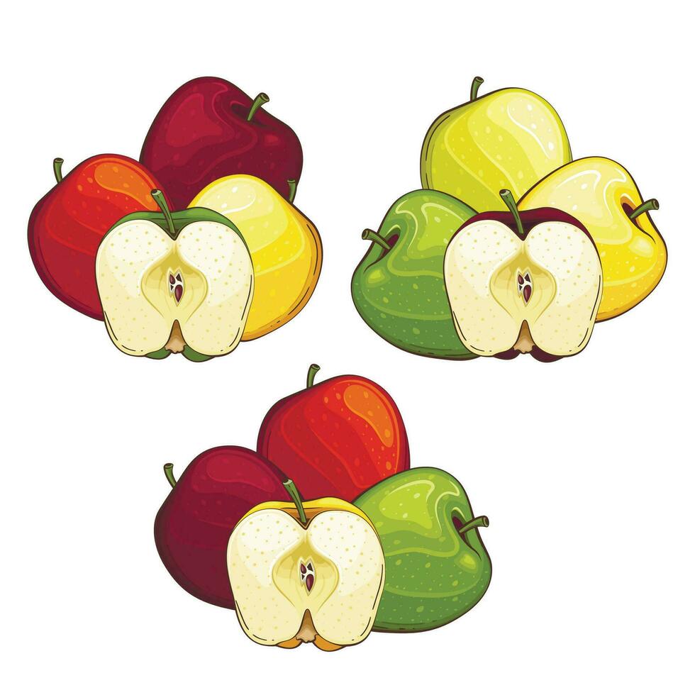Apple isolated vector illustration. Fruits colorful illustrations isolated on white background.  Fruit collection.