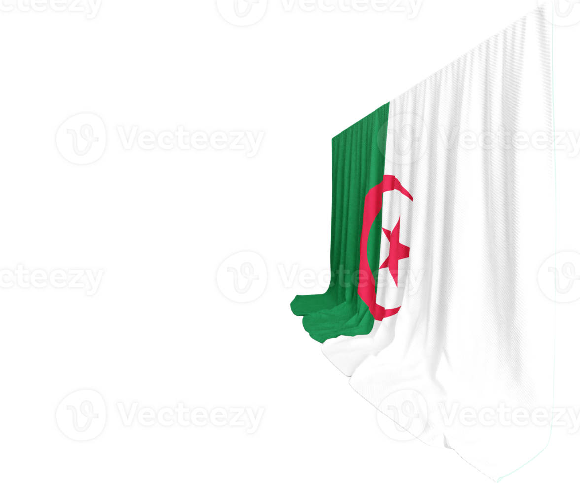 Algerian Flag Curtain in 3D Rendering Resilience in Algerian Colors png