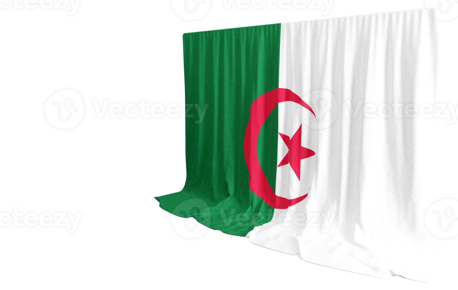 Algerian Flag Curtain in 3D Rendering Resilience in Algerian Colors png