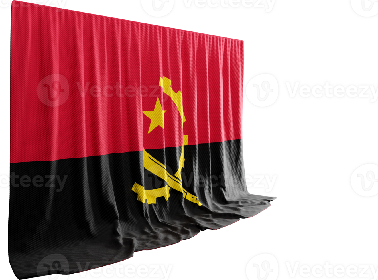 Angolan Flag Curtain in 3D Rendering Angolan Spirit Unfolded png